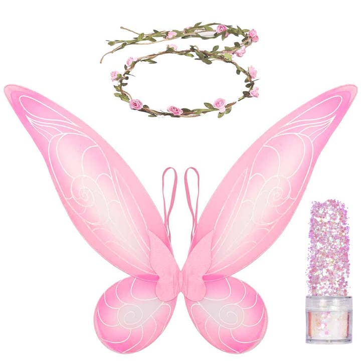Pink Fairy Costume Accessories Set Fairy Wings, Fairy Crown for wholesale by Funcredible