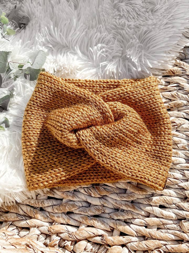 Mustard Knit Headband for Women for wholesale by Wild Rose Designs