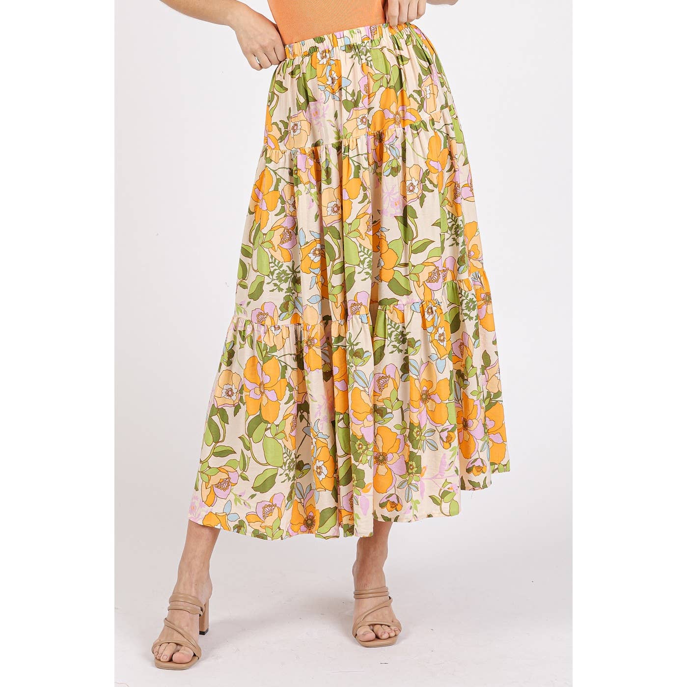mittoshop - Wholesale Skirt - Women's - FLOWER PRINT ELASTIC WAIST TIERED MAXI SKIRT7