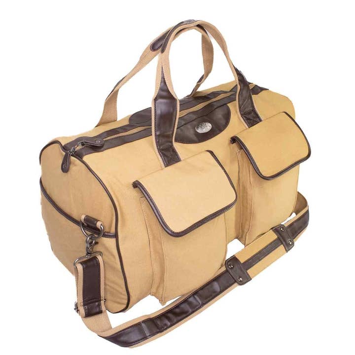 Brown Tan Mississippi State Bulldogs Canvas Weekender Bag for wholesale on Faire0