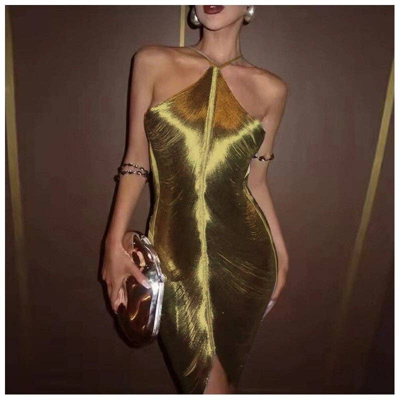 Sheer Trend - Wholesale Dress - Women's - Fringe Halter Backless Mini Dress0