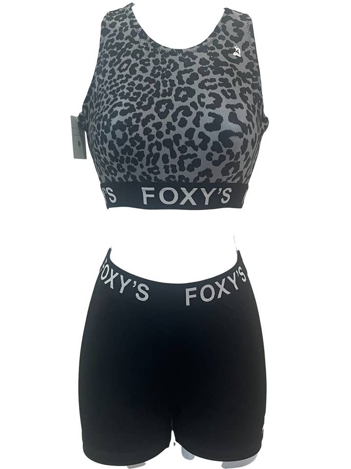 Ensemble 2 pièces à imprimé animalier à bandes de Foxy pour la vente par Foxy's Leotards