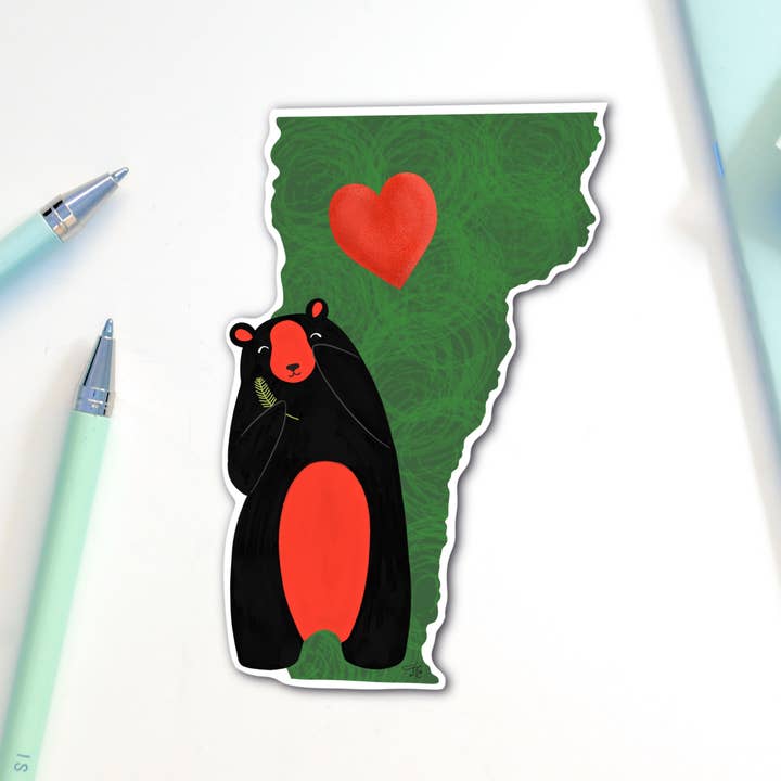 I Love Vermont State Beary Much Sticker for wholesale by inkpaperfable