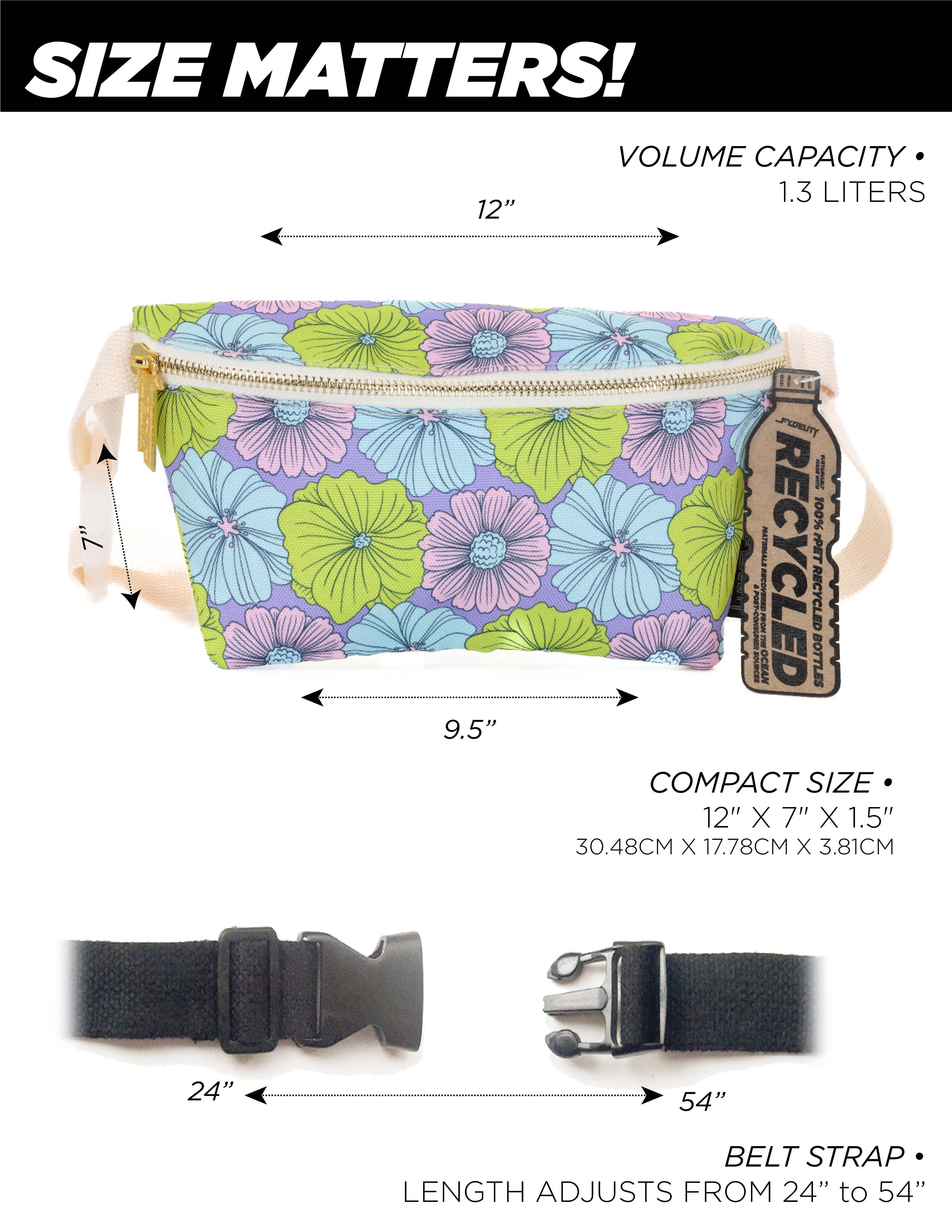 Fydelity - Wholesale Belt Bag - Women's - 83857: Fanny Pack | Slim | Recycled RPET | Floral Purple2