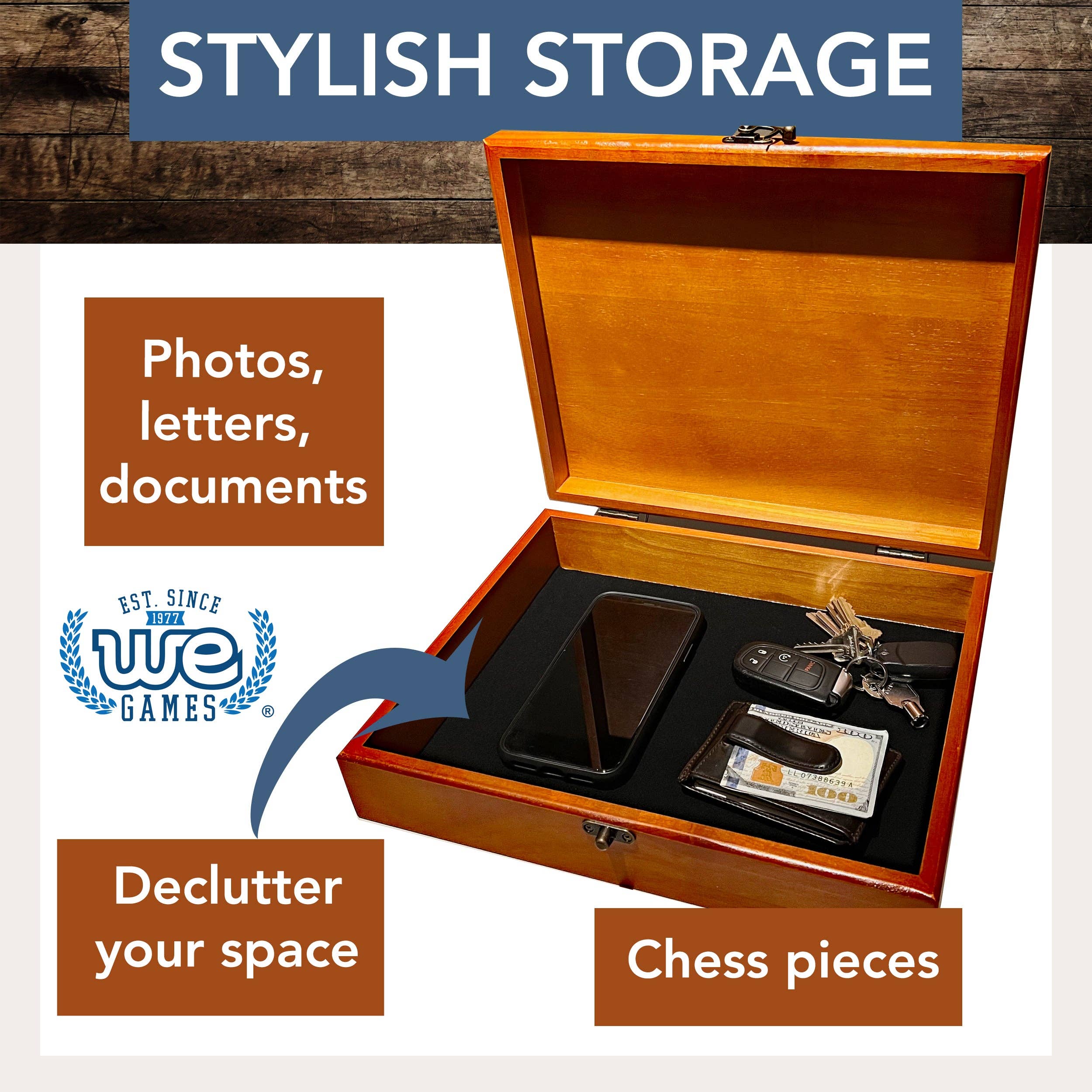 Wood Expressions - Wholesale Decorative Box - Old World Wooden Treasure Box with Brass Latch9