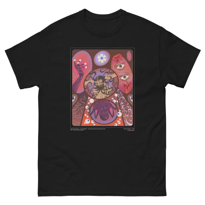 T-shirt "Eyes Everywhere" noir pour la vente par Naicha Studio