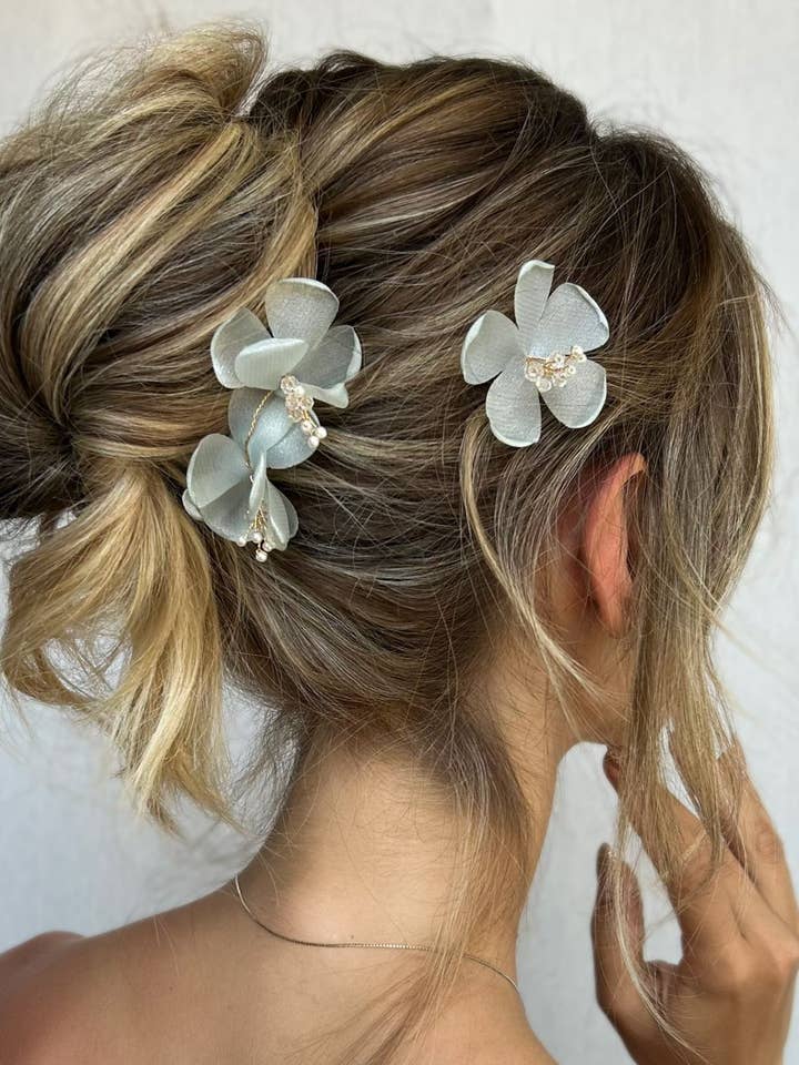 Épingles à cheveux Poppy Aqua dorées - bijoux de mariage - lot de 2 pour la vente par SallyJaneBridal