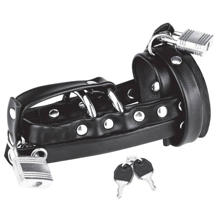 Lux Fetish Store - Wholesale Sex Toy - Gimp Cock Locking Chastity Sheath with Double Metal Cock Ring