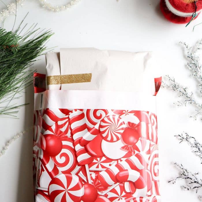 Eleven Fashion - Wholesale Envelopes - Candy Cane Designer Poly Mailers 10x131