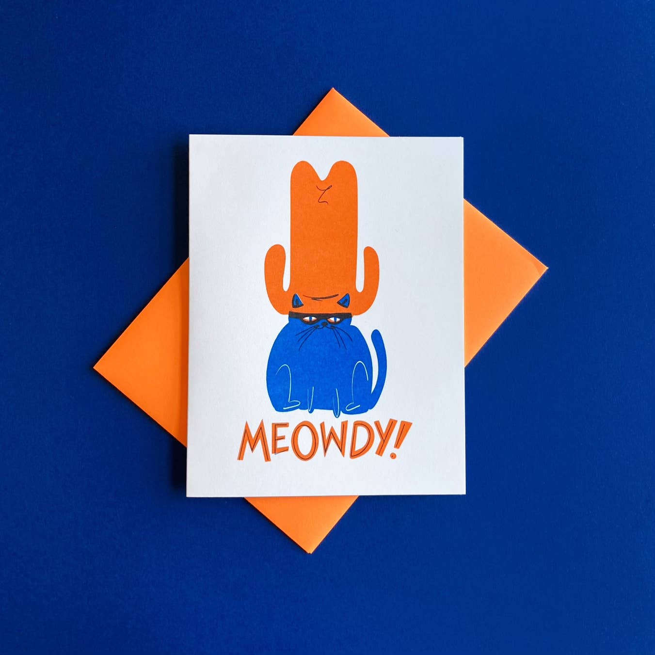 Pier Six Press - Wholesale Everyday Greeting Card - Meowdy Cat - Fun Risograph Greeting Card
