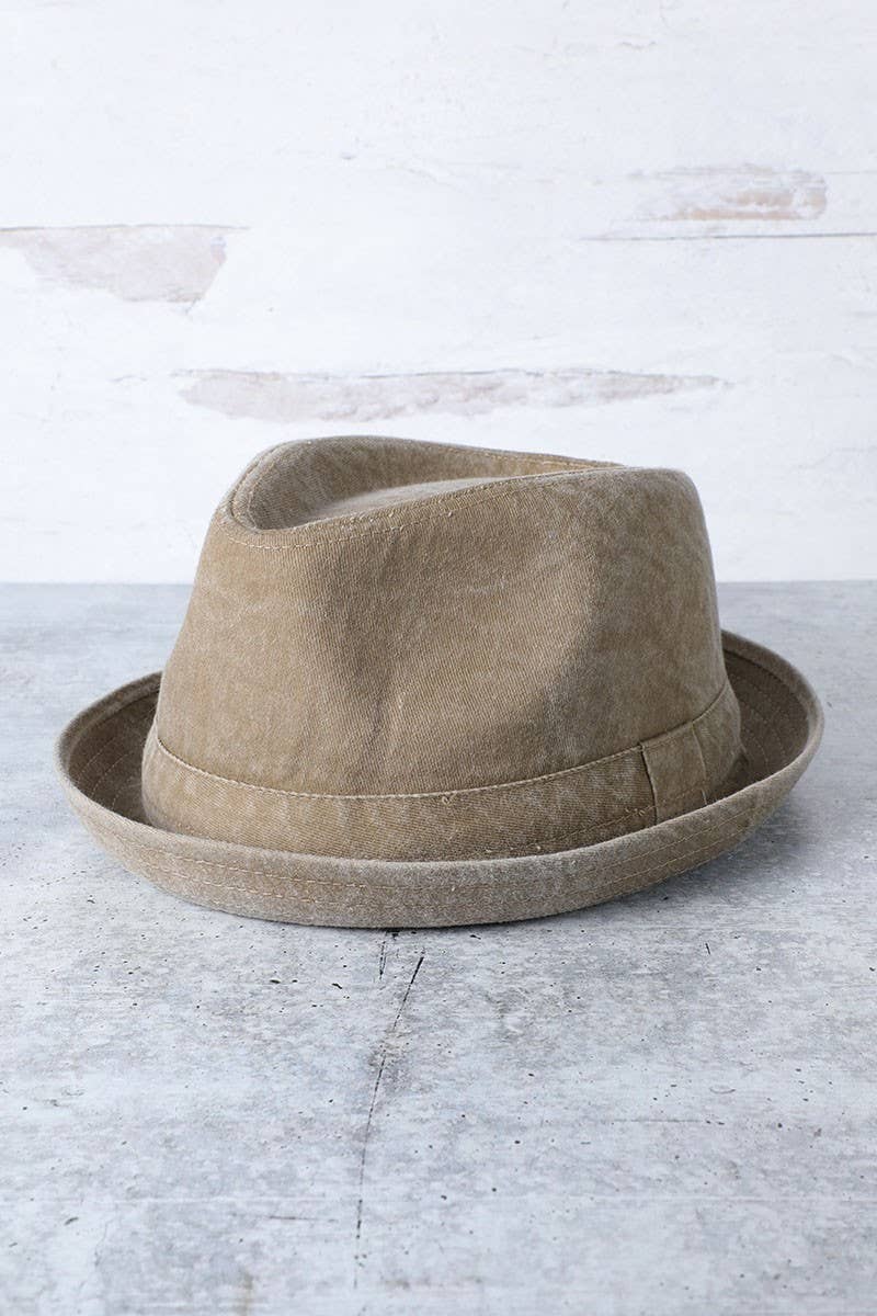 Fashion City - Wholesale Fedora - Women's - Washed Cotton Porkpie Fedora Hat with Folded Brim.5