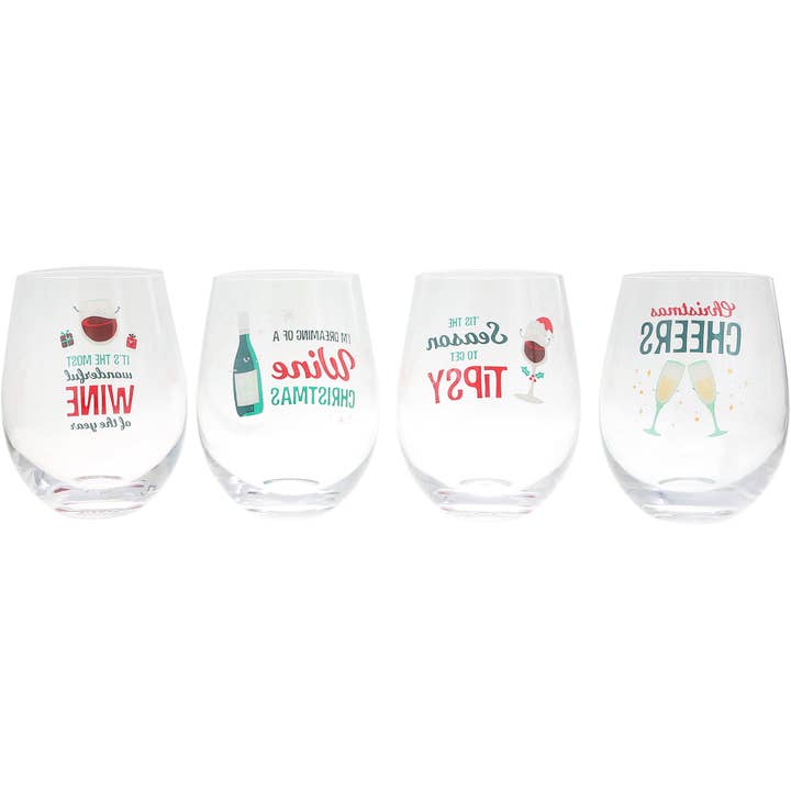 Pavilion - Wholesale Wine Glass - Holiday - 18 oz Stemless Wine Glasses - Set of 4