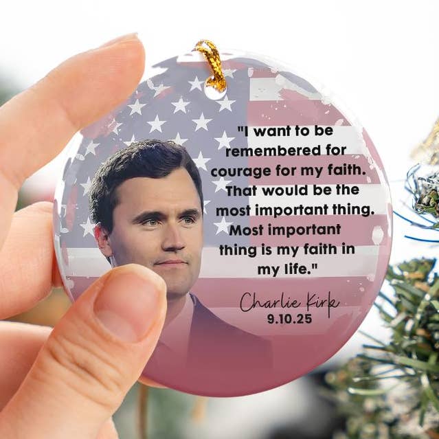 Charlie Kirk Memorial Ornament, Xmas Ceramic Ornament for wholesale by Embrova