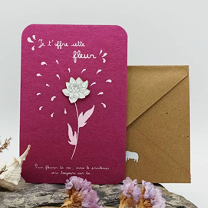 Flower pin card. Fuchsia for wholesale by Dahu Edition