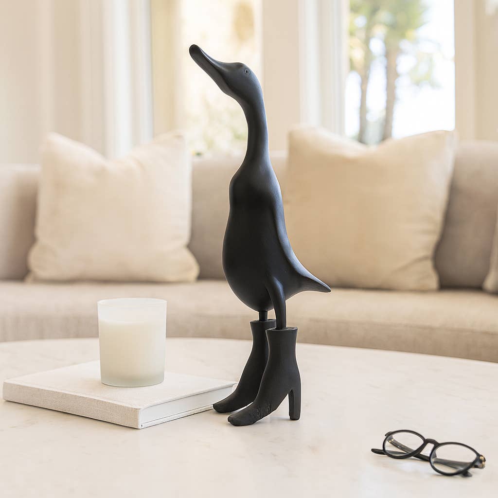 Sagebrook Home - Wholesale Decorative Figurine - Bamboo Wood Duck in Rainboots Figurine - Black, 20 in.