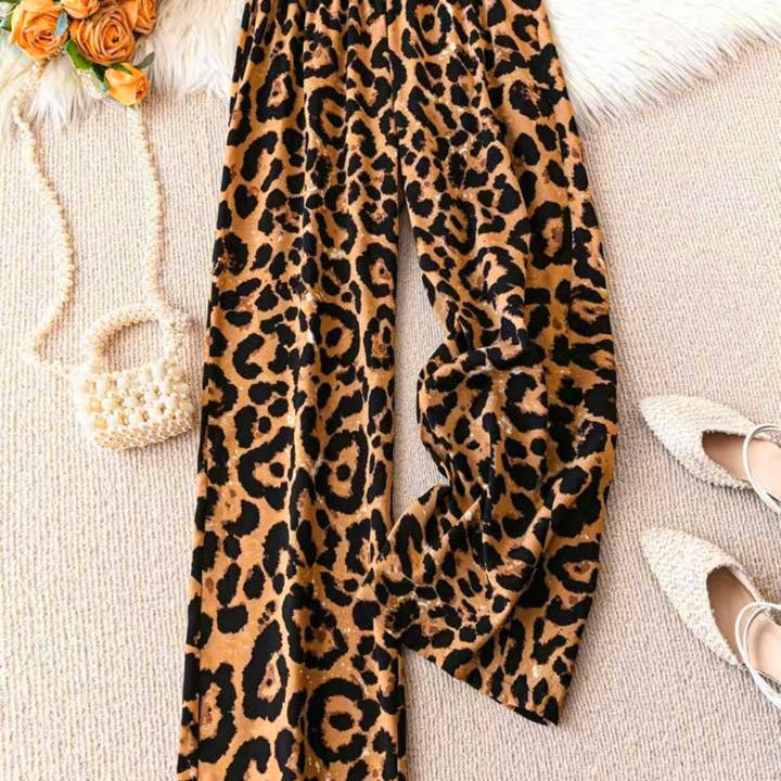 Masyal - Wholesale Pants - Women's - Women's Leopard Print Elastic Waist Wide-Leg Pants7
