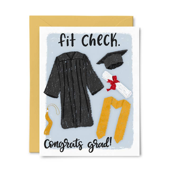 Fit Check - Divertente biglietto di auguri di laurea per la vendita all'ingrosso da parte di Paper Bunny Press