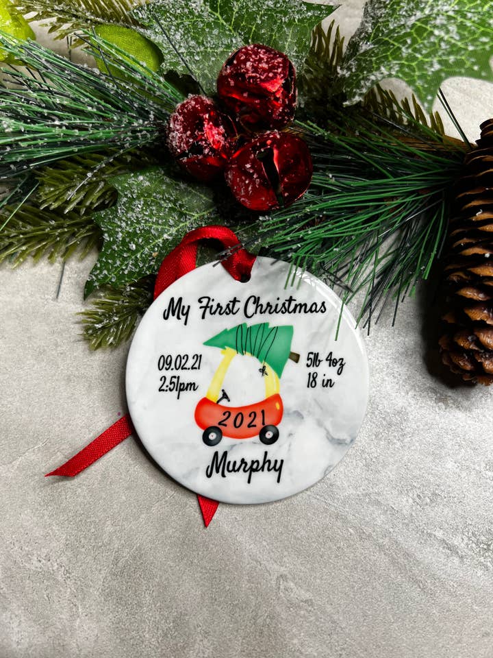 Adorno navideño de estadísticas de nacimiento | Primer adorno de Navidad | Adorno de coche | Ornamento personalizado | Adorno navideño 2021 | para venta al por mayor de Crafts By Chelle Us