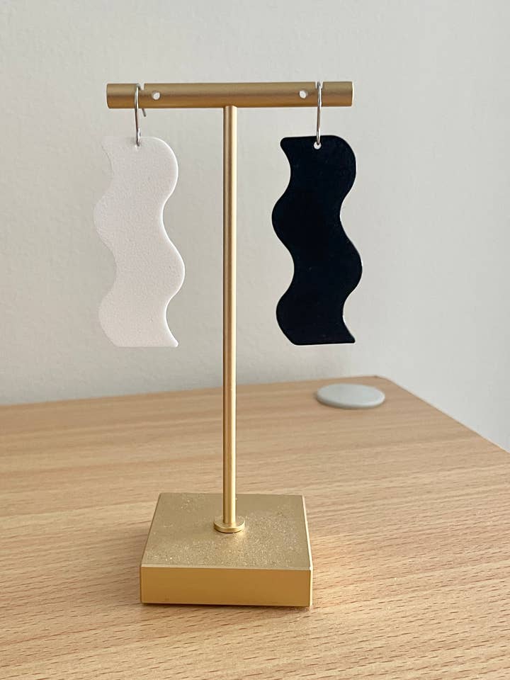 Wavy Squiggle Black and White Mismatched Earrings for wholesale by Pineapple Phi