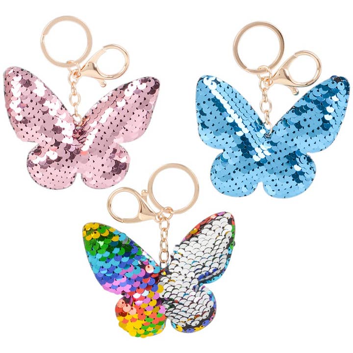 La Luna Bella - Toys - Wholesale Keychain - Kids - 3" FLIP SEQUIN BUTTERFLY KEYCHAIN LLB Keychain