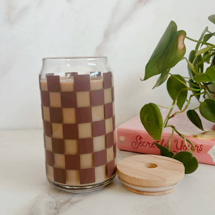 NVDSIGNZ - Wholesale Drinking Glass/Cup - Neutral Checkered Iced Coffee Glass,Libbey Beer Can Glass 6