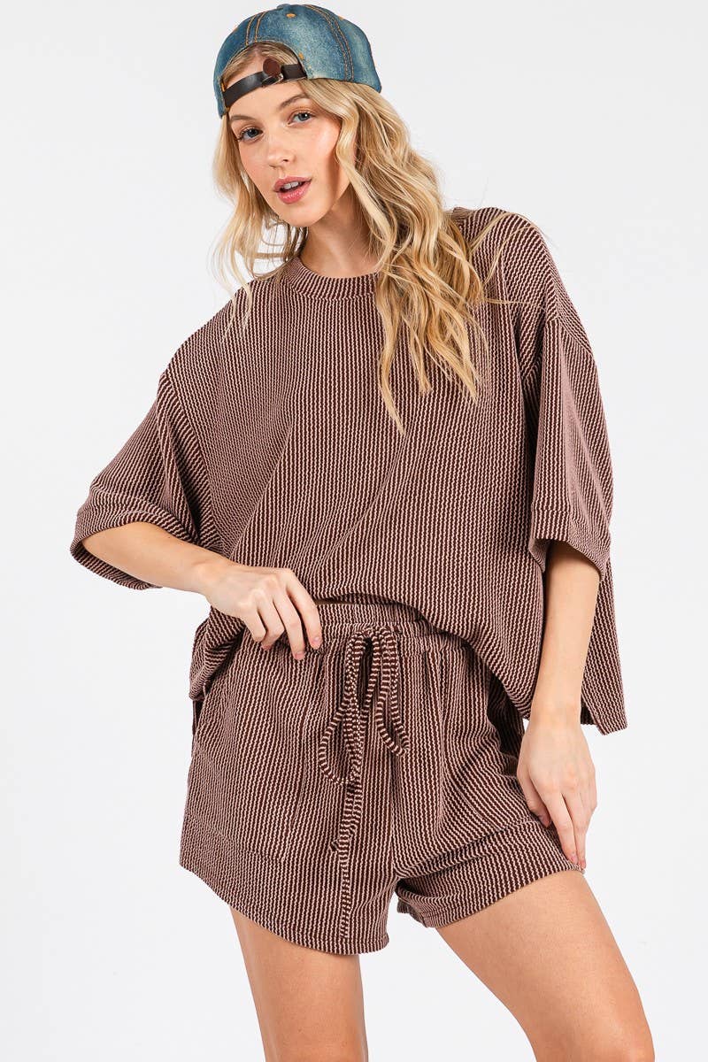 Sewn and Seen - Wholesale Lounge Set - Women's - RIBBED ROUND NECK TOP AND SHORTS SET34