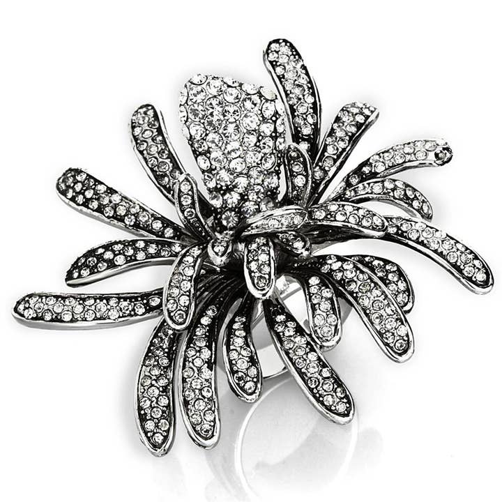 LO3444 - Anello in ottone rodiato con cristallo di alta qualità in trasparente per la vendita all'ingrosso da parte di Alamode