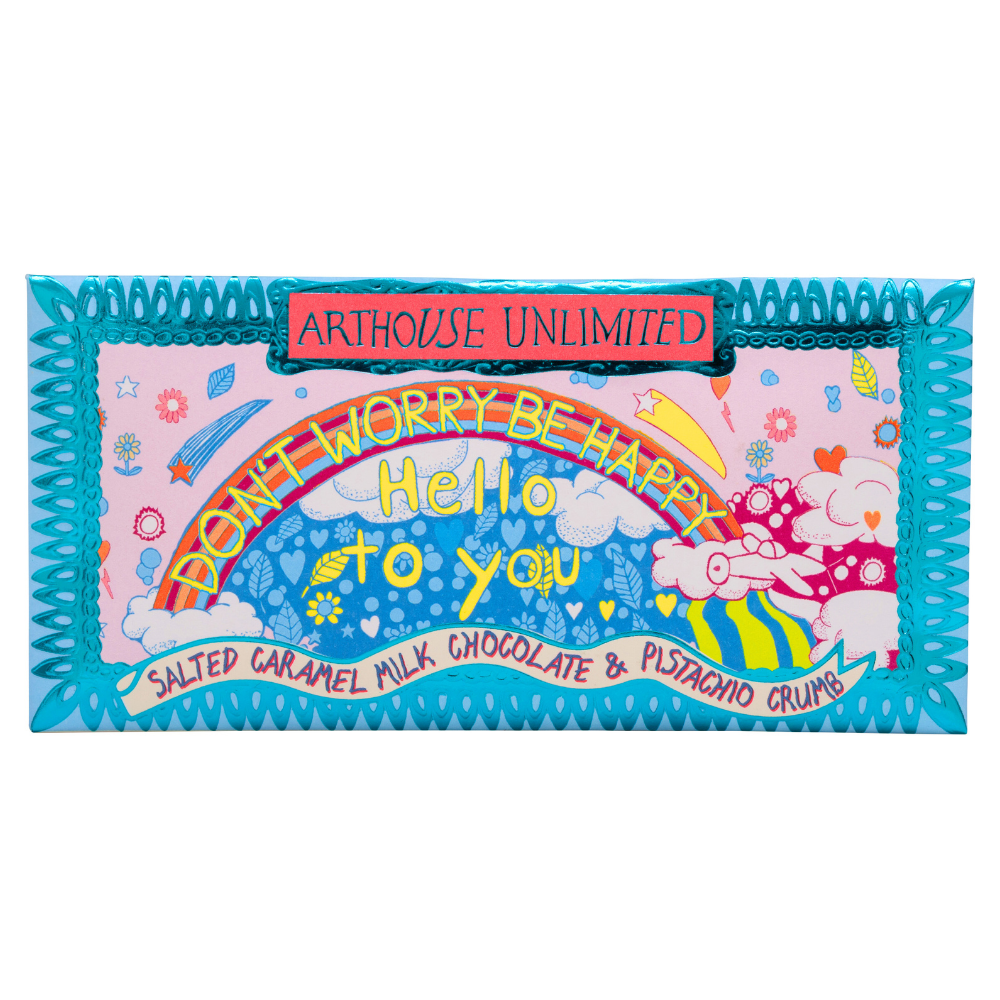 ARTHOUSE Unlimited - Wholesale Chocolate Bar - Joy Sized: Be Happy, Salted Caramel Milk Chocolate & Pistachio Crumb0