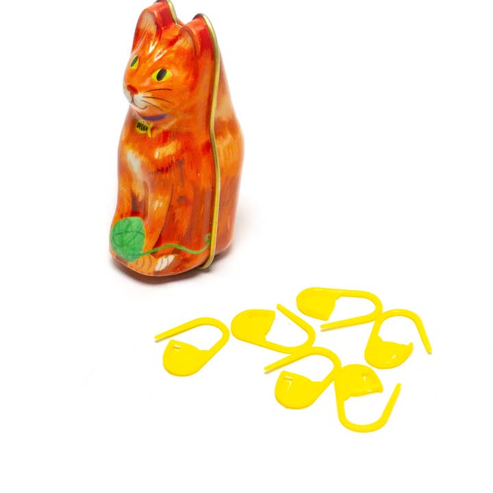 DEGEN - Wholesale Knitting/Crochet Supplies - Orange Cat Tin - Stitch Markers1
