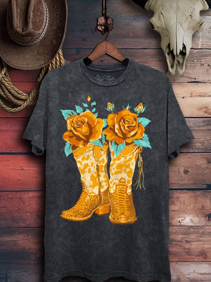 Boots and Roses Graphic Top for wholesale by Lotus Fashion Collection