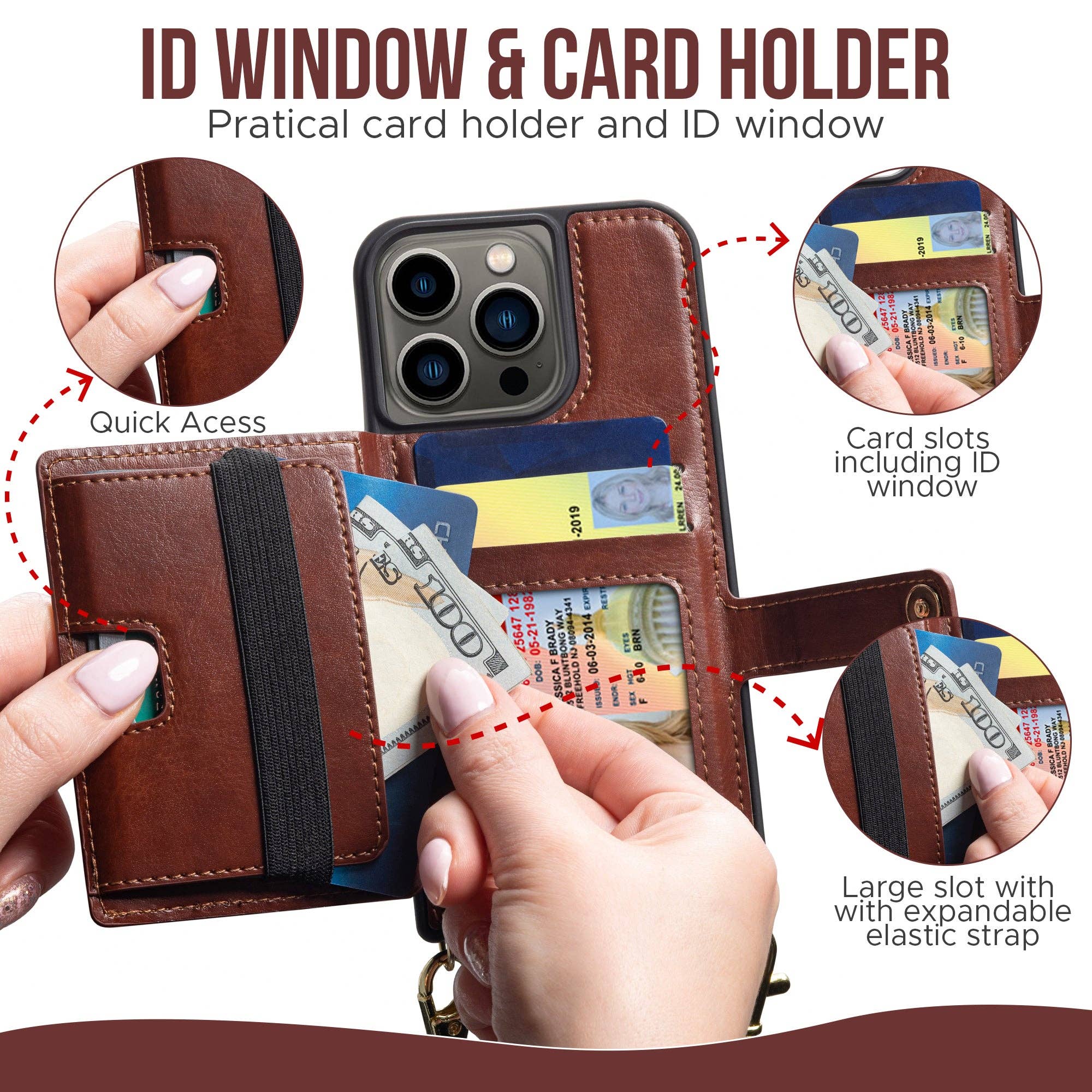 Claasico - Wholesale Phone Wallet - Women's - iPhone 13 - Crossbody Cell Phone Faux Leather Wallet w/Credi18