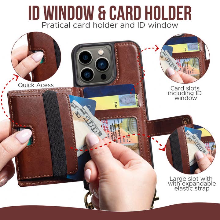 Claasico - Vente Étui portefeuille pour téléphone – femme - Étui portefeuille en similicuir pour téléphone iPhone 13 à porter en bandoulière avec emplacements cartes18