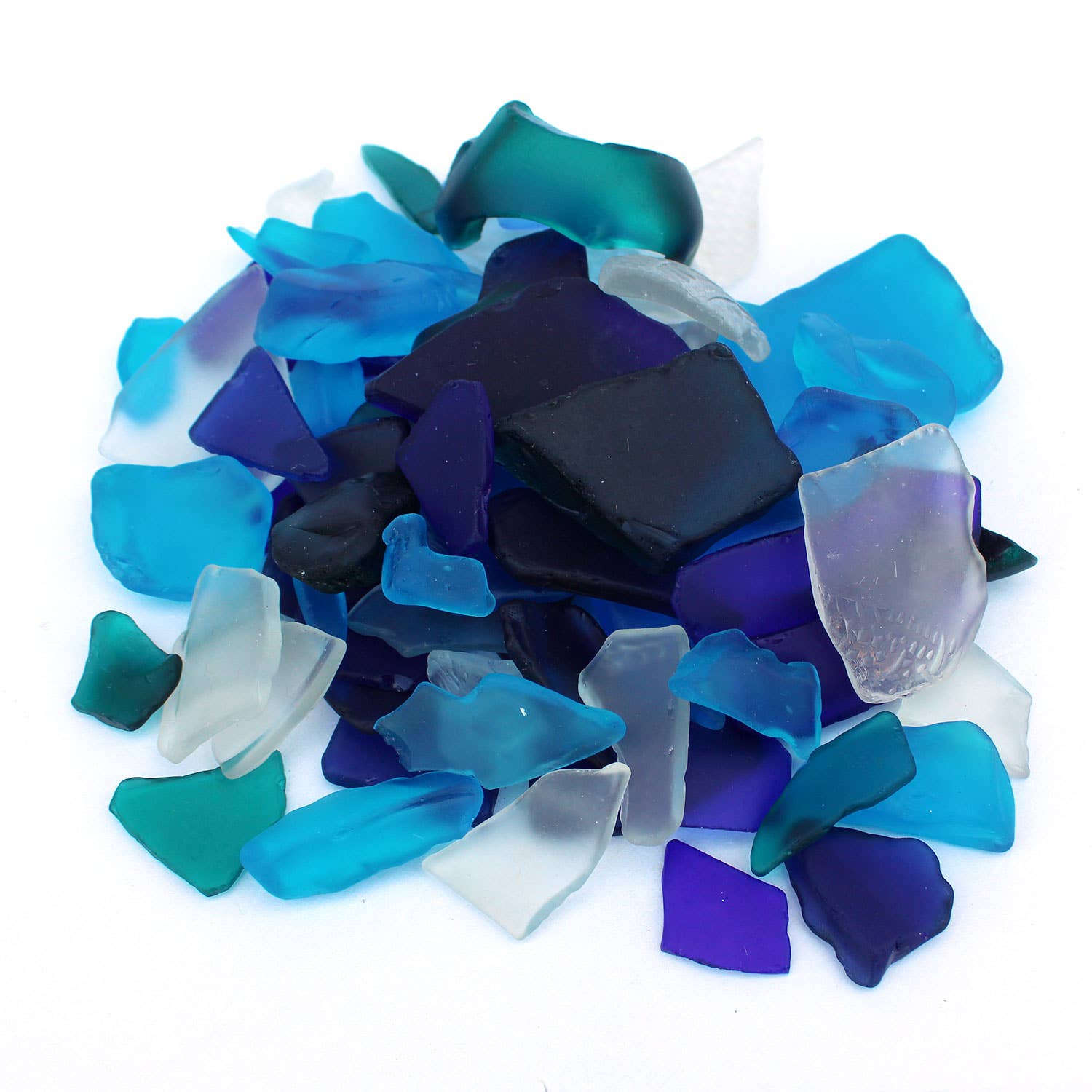 California Seashell Company - Wholesale Decorative Tabletop Object - Smooth & Chunky Assorted Blue Sea Glass for Crafts & Decor1