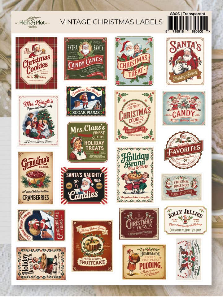 Etiquetas vintage de Navidad | Pegatinas para venta al por mayor de Plan & Plot Studio