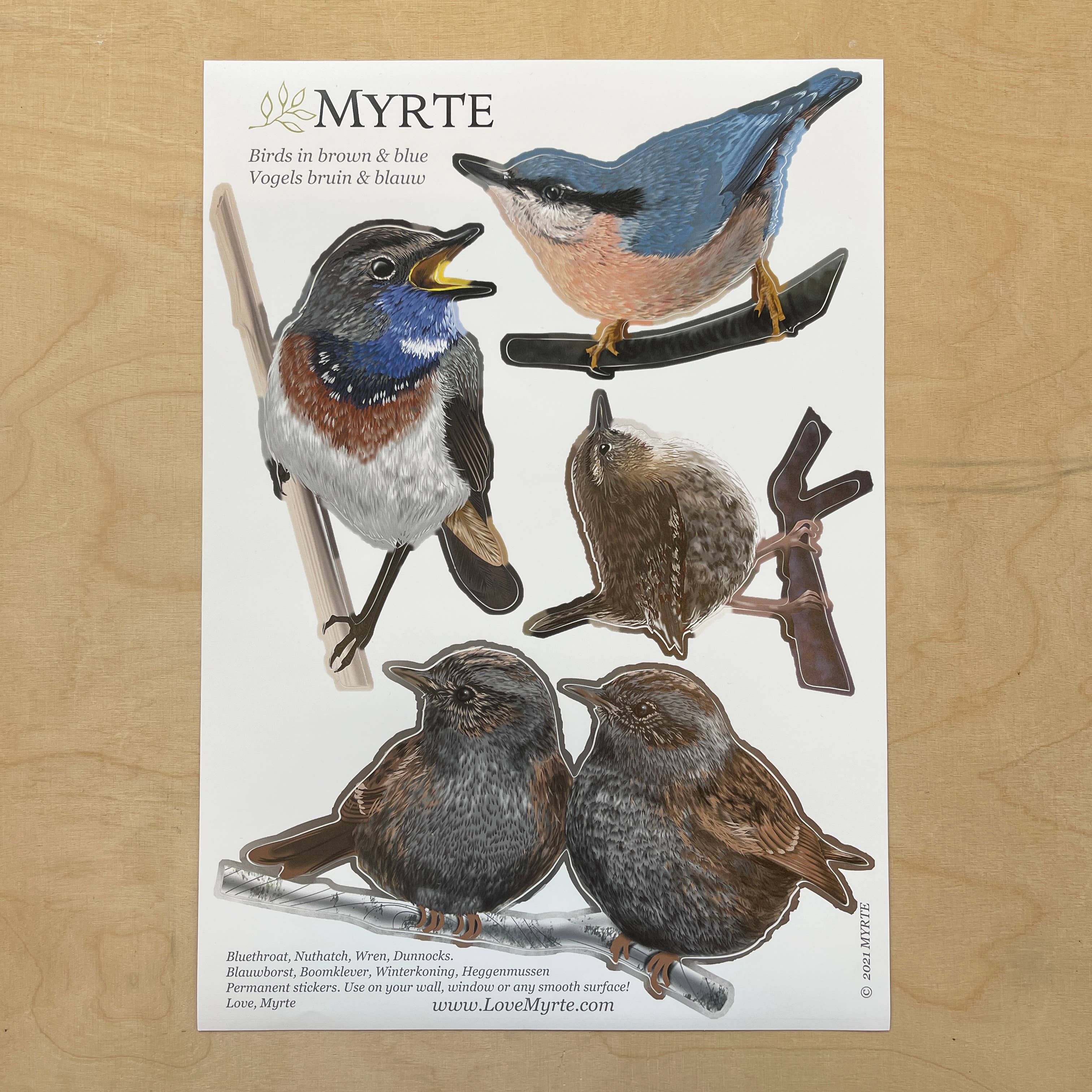 MYRTE - Wholesale Wall Decal/Stickers - Birds in Blue and Brown Illustration Wall Decal2