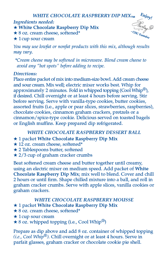 Country Home Creations - Wholesale Dip - White Chocolate Raspberry Dip Mix2