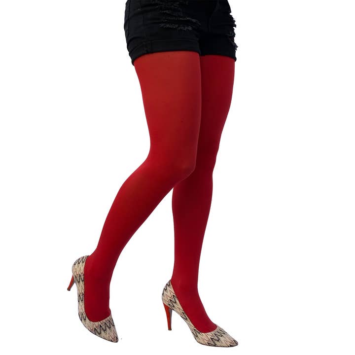 Red Opaque Tights Plus Size for Women for wholesale by Malka Chic