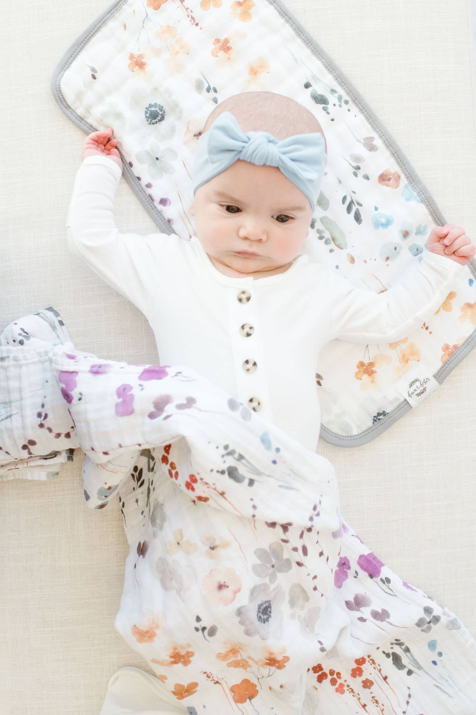Fawn & Foster - Wholesale Swaddle - Baby - Organic Muslin Gauze Swaddle Receiving Blanket Violet Floral5