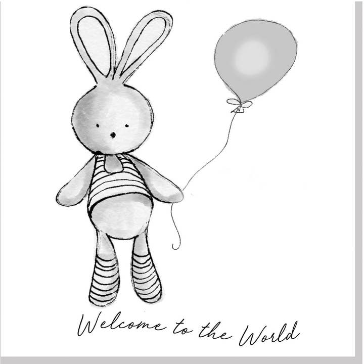 Welcome Bunny Balloon Square Card for wholesale by Jola Designs