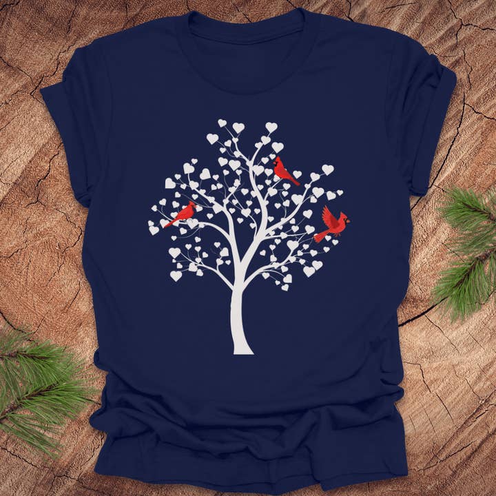 Cardinal Heart Tree Tee for wholesale by Wandering Owl Adventure Co.