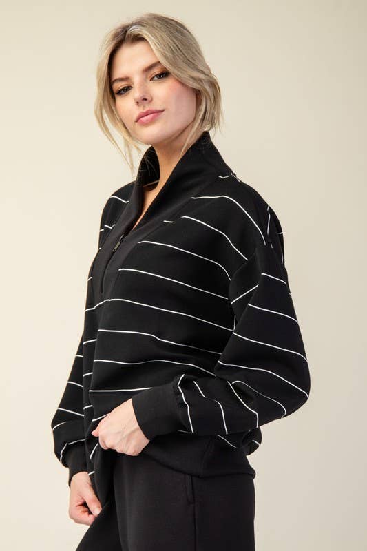 Sunday Morning - Wholesale Jacket - Women's - J0332PL37 PLUS STRIPE V-NECK MODAL POLY SPAN SCUBA JACKET 3