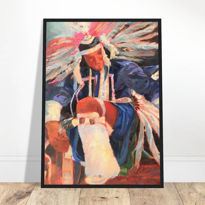 'War Dancer' I 20x28 Zoll Holzgerahmter Kunstdruck I Originalkunstwerk der amerikanischen Künstlerin Barbara Cleary für den Großhandel von Barbara Cleary Designs