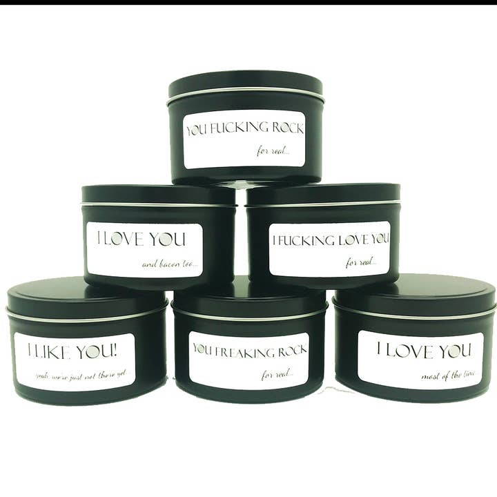 Keep It Real 8 oz Tin Candle-funny, snarky, fuck, bacon for wholesale by Natural Selection Bath and Body