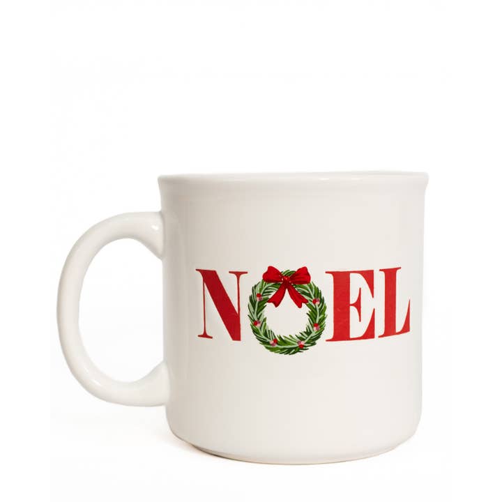 Noel Clara Wreath Mug White/Red/Green/Pink 14oz for wholesale by The Royal Standard