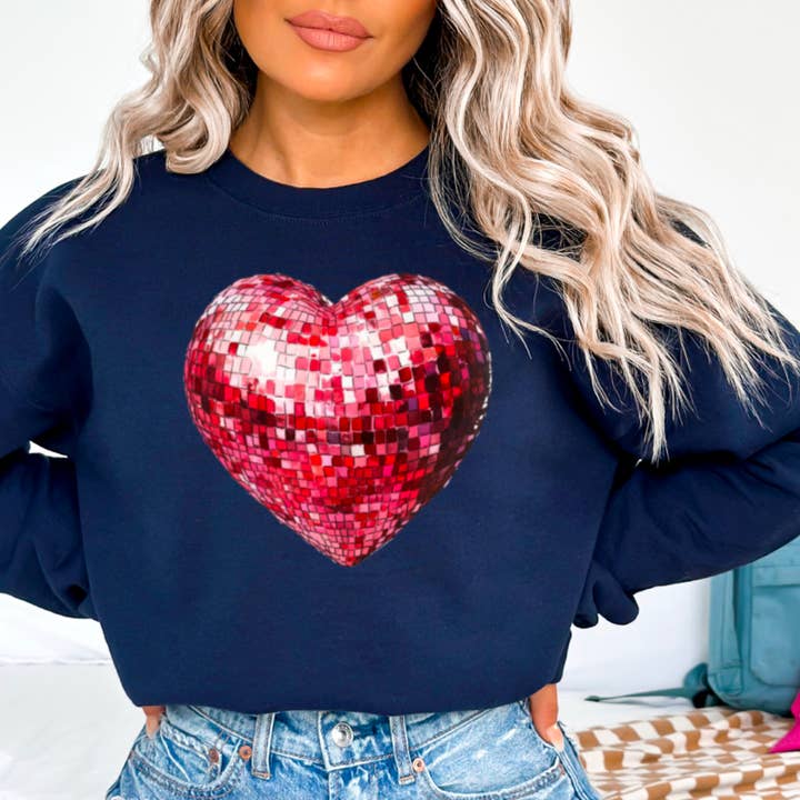 Shoppe SHC – Engroshandel Grafisk Sweatshirt - Dame – Hjerte Diskokugle Sweatshirt | Serigrafi Sweatshirt9