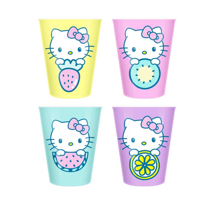 Bonjour Kitty Néon Tenant des Fruits 4pc 1.5oz Mini Gobelet en Plastique Se pour la vente par Silver Buffalo