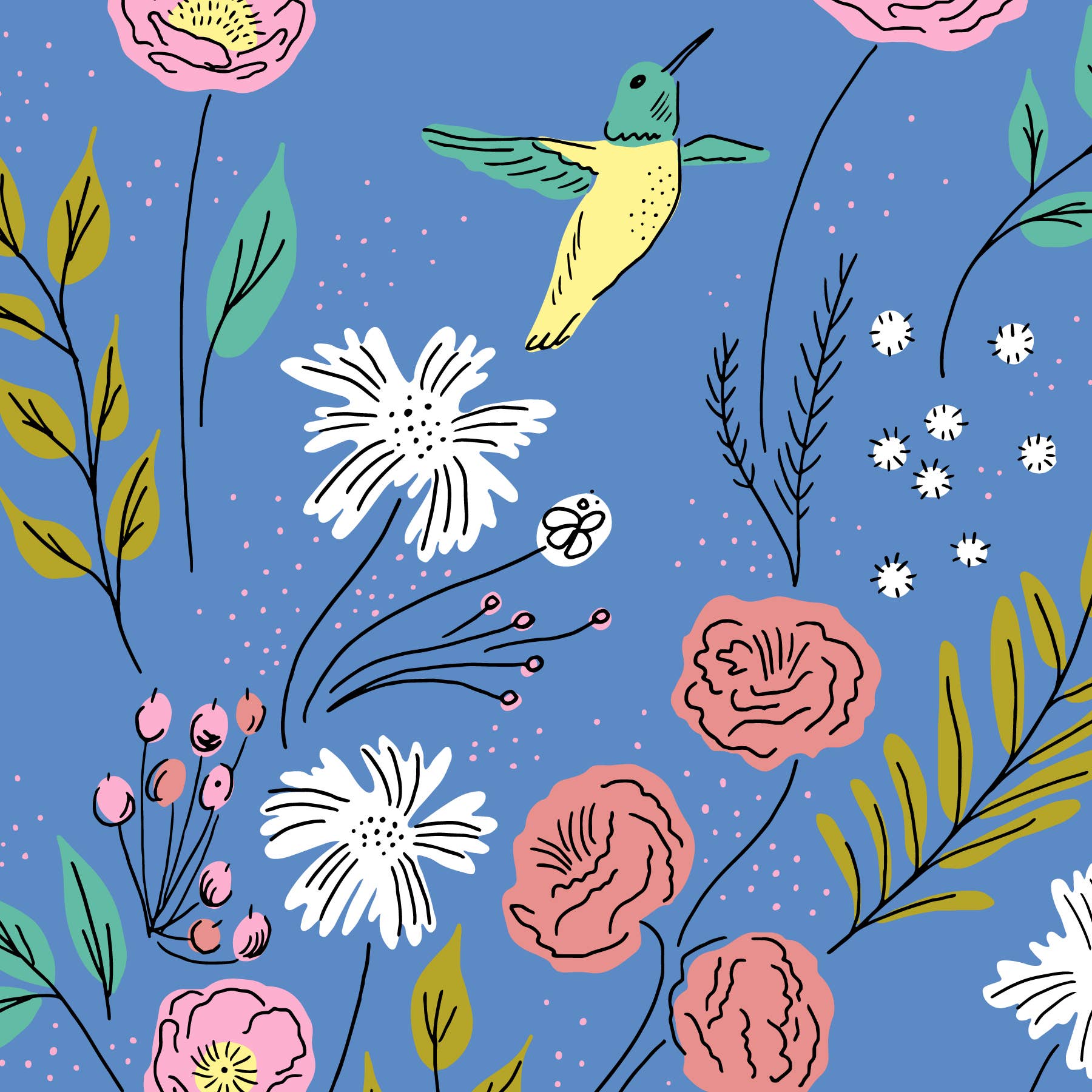 Stacey Day - Wholesale Flat Wrap - Hummingbird Floral Flat Wrap1