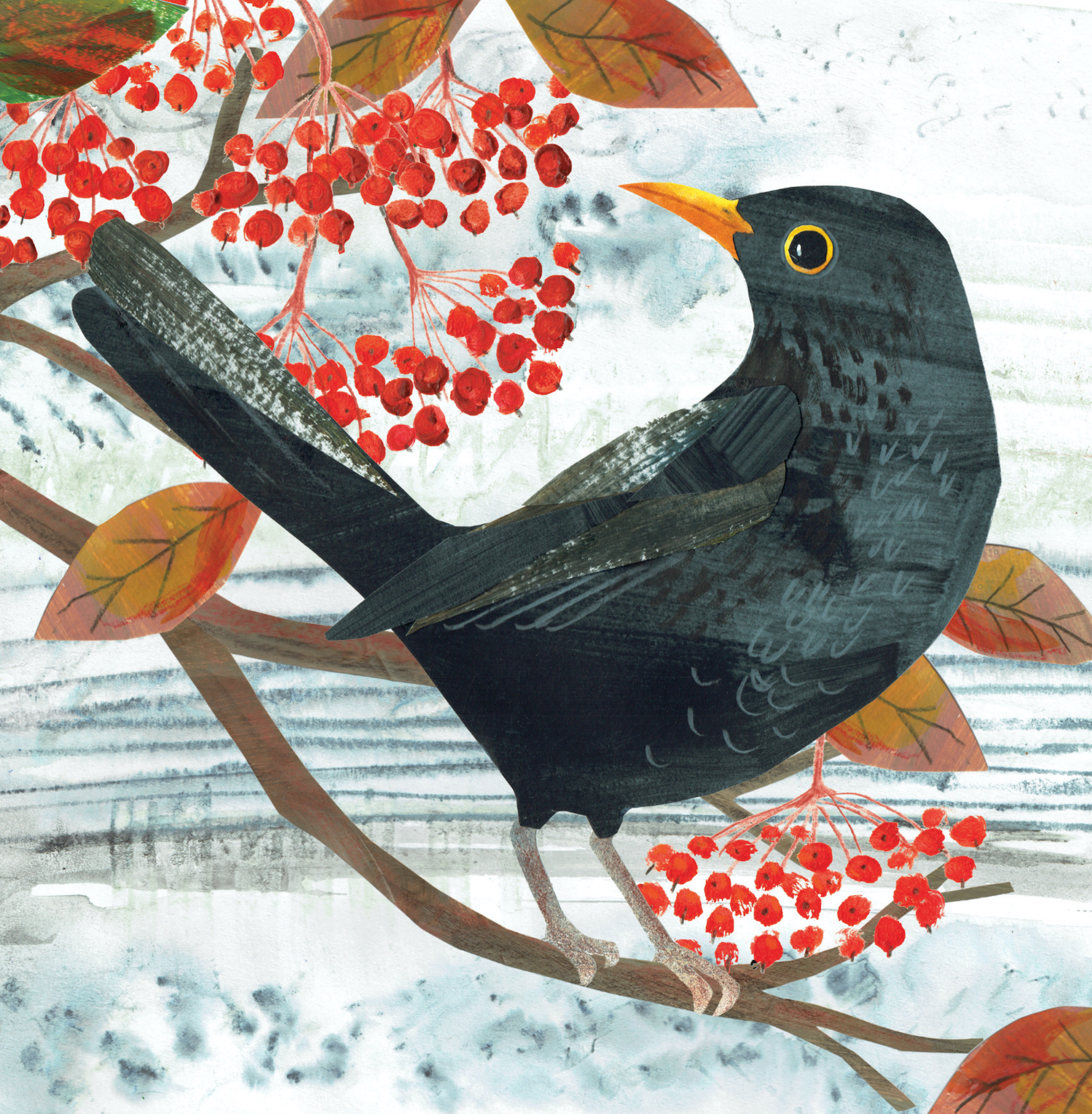 Kate Read Illustration - Wholesale Christmas Card - Blackbird in the Snow Blank Christmas Greetings Card2