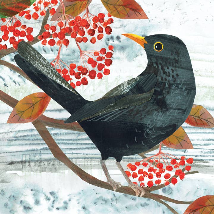 Kate Read Illustration - Wholesale Christmas Card - Blackbird in the Snow Blank Christmas Greetings Card2