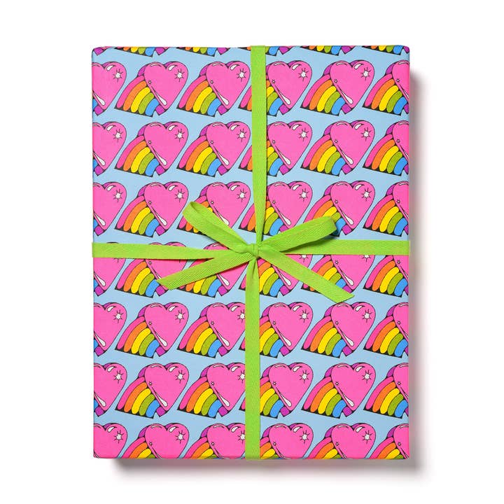 Rainbow Hearts wrapping paper for wholesale by Red Cap Cards